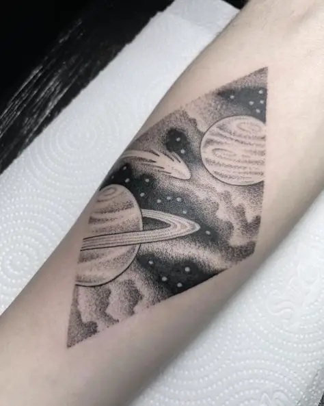 Greyscale Galaxy Forearm Tattoo