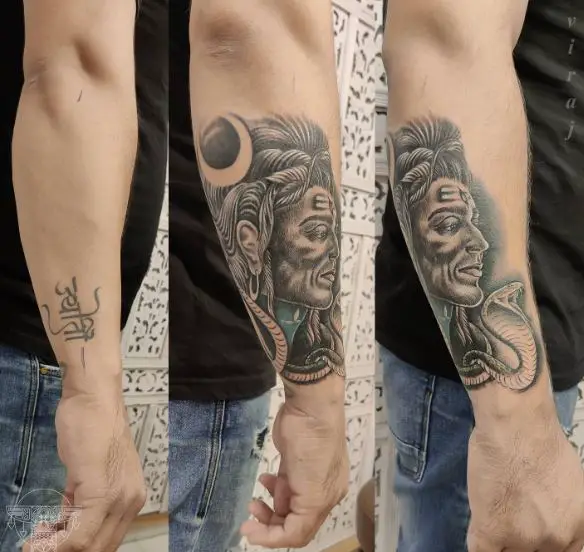 Greyscale Lord Shiva Forearm Tattoo