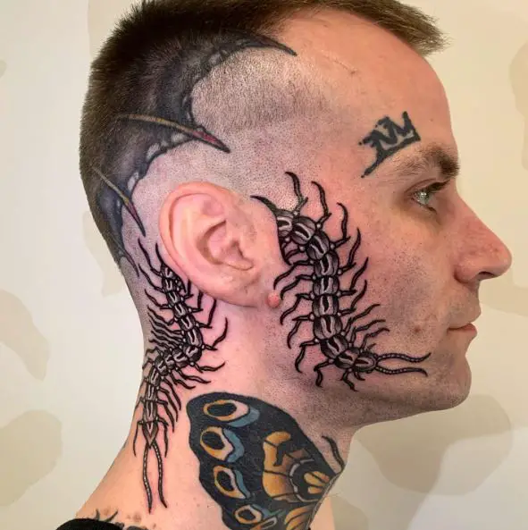 Hanging Centipede Tattoo Piece