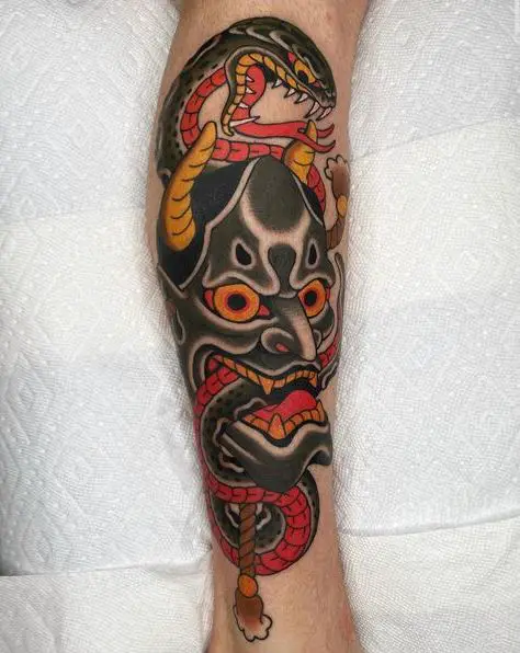 Hannya and Snake Leg Tattoo