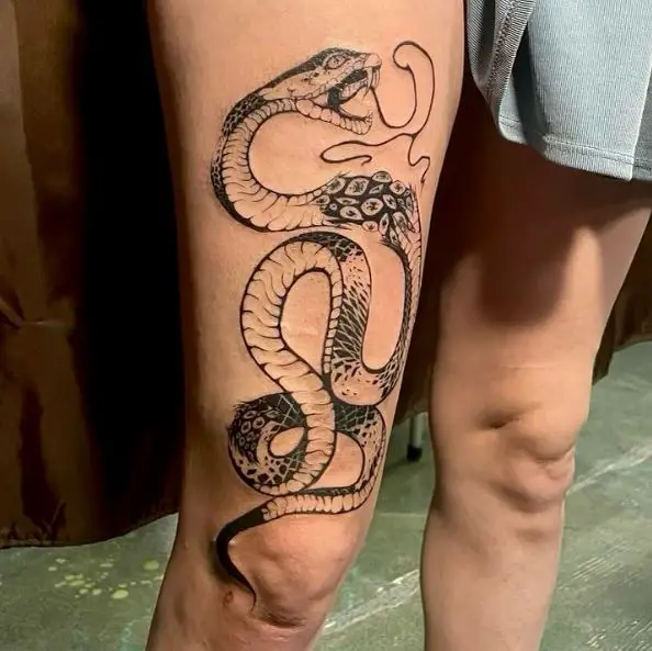 Japanese Snake Thigh Tattoo