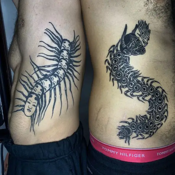 Japanese Style Centipede Face Tattoo
