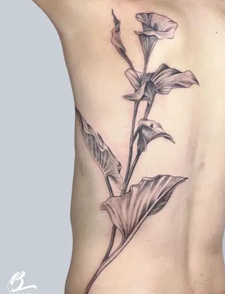 Large Greyish Calla Lily Back Tattoo