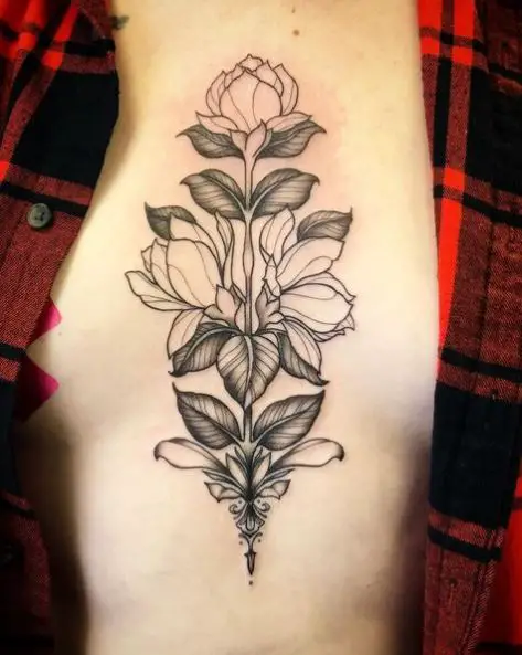 Leaves and Flowers Sternum Tattoo Piece