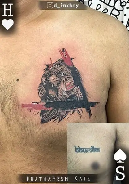 Lion Face Cover Up Chest Tattoo