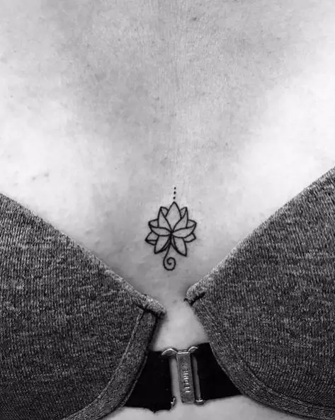 Mini Black Line Lotus Flower Tattoo