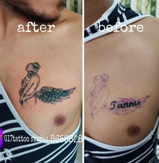 Mother and Son with Wings Cover Up Tattoo