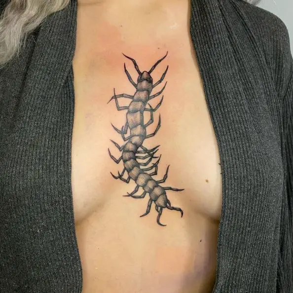 Moving Centipede Chest Tattoo