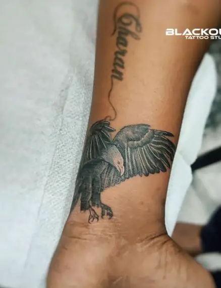 Name Cover Up Eagle Wrist Tattoo