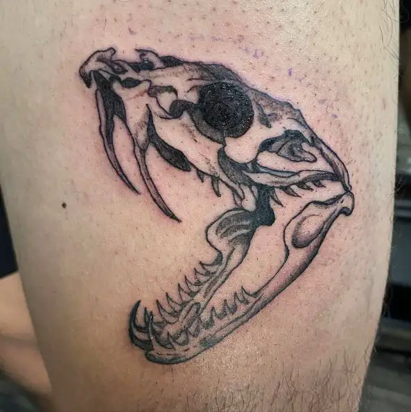 Open Mouth Snake Skull Tattoo