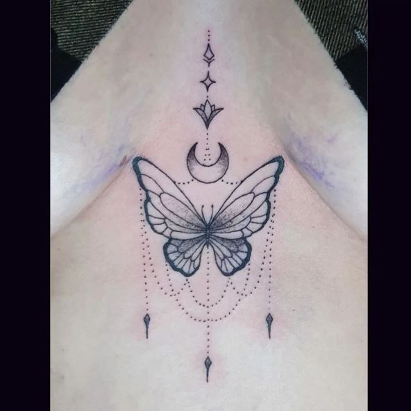 Ornamental Butterfly Sternum Tattoo