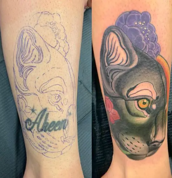 Panther Cover Up Leg Tattoo