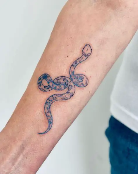 Patterned Coiled Snake Forearm Tattoo