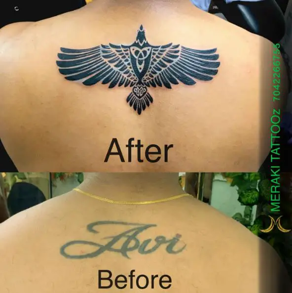 Patterned Eagle Cover Up Back Tattoo