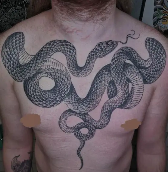 Patterned Snake Chest Tattoo