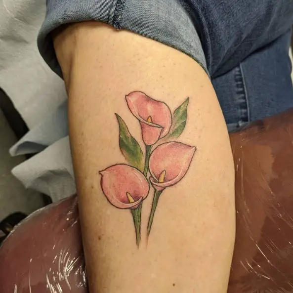 Pink Calla Lilies Leg Tattoo