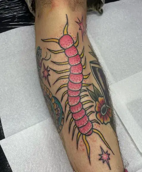 Pink Sassy Centipede Tattoo