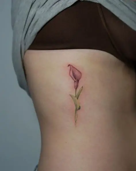Pink and Green Calla Lily Rib Tattoo
