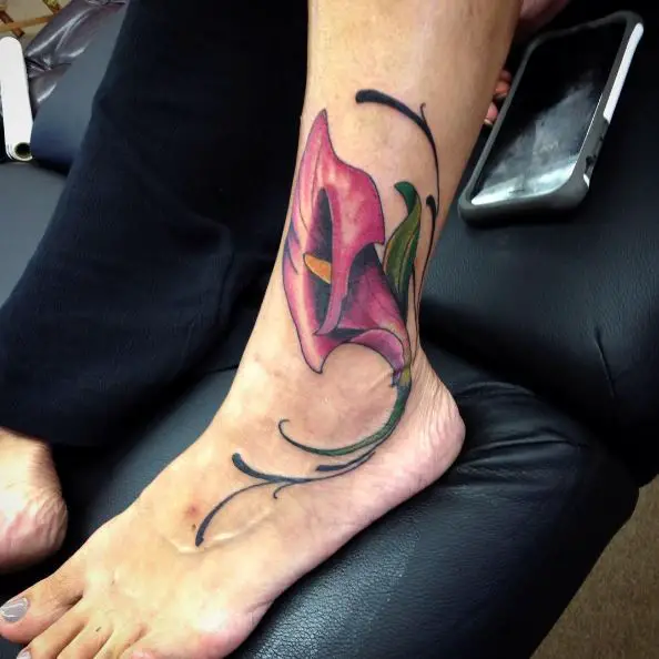 Purple Calla Lily Ankle Tattoo