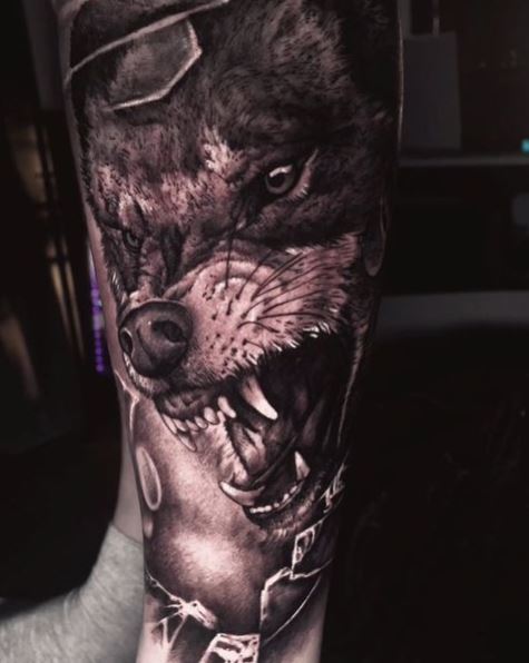 Realistic Aggressive Wolf Tattoo