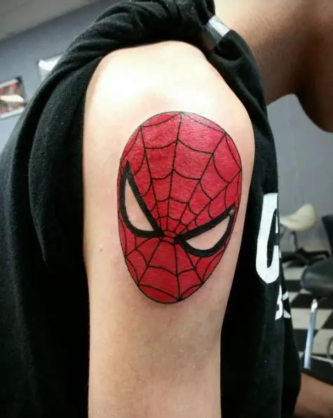 Red Spider Man Mask Arm Tattoo