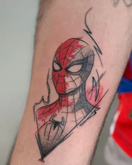 Red and Grey Spiderman Sketch Tattoo