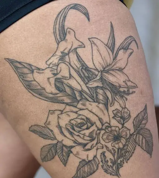 Rose, Day Lily, Mexican Gold Poppies, and Calla Lilies Tattoo