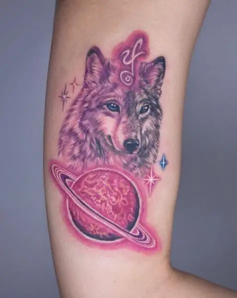 Saturn Wolf Forearm Tattoo