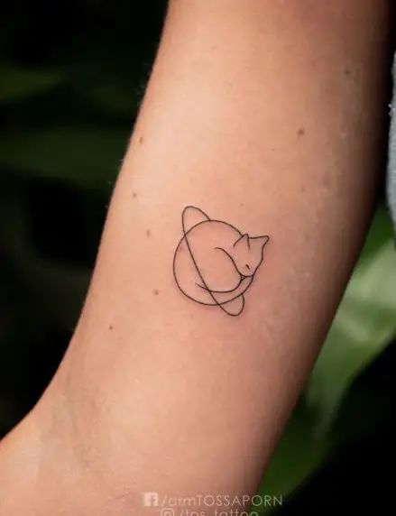 Simple Saturn Cat Tattoo