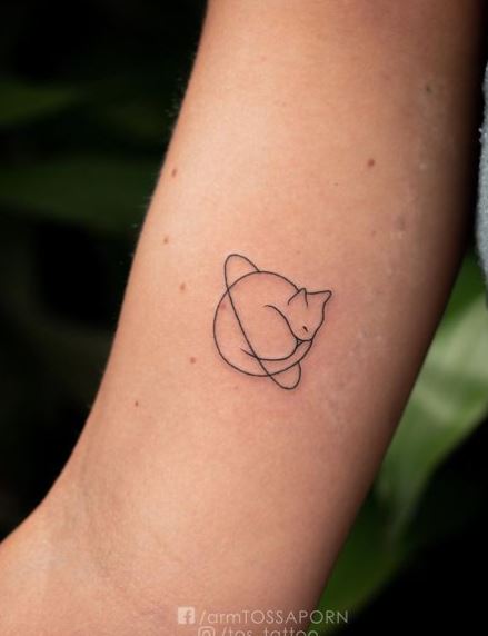 Simple Saturn Cat Tattoo