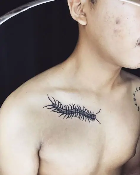 Small Centipede Collarbone Tattoo