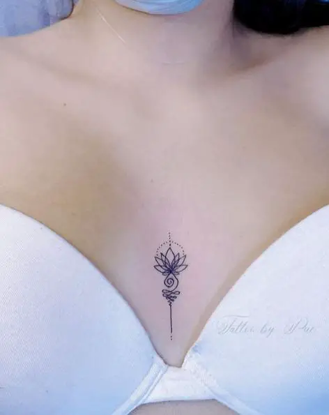 Small Lotus Flower and Unalome Tattoo