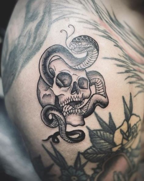 Snake and Human Skull Tattoo