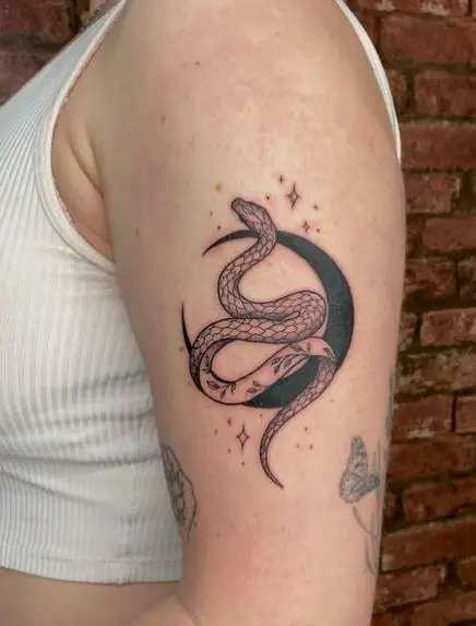 Snake and Moon Arm Tattoo