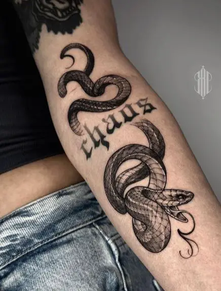 Snake with Letters Tattoo