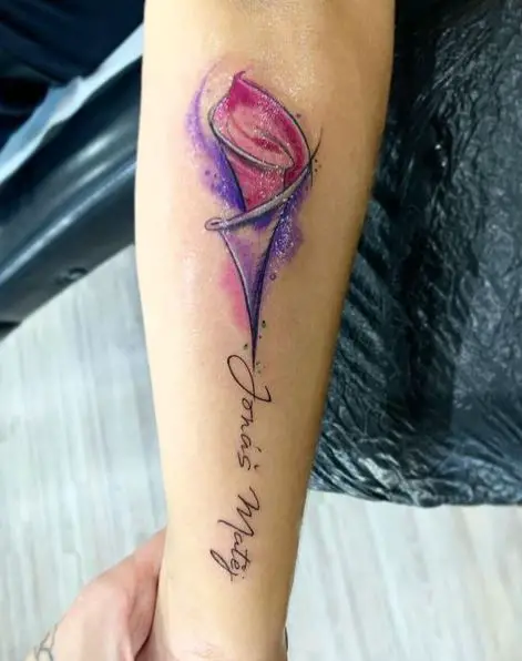 Sparkling Calla Lily Lettering Tattoo