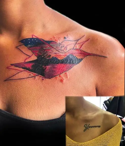 Sunset Cover Up Collarbone Tattoo