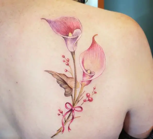 Twin Pink Calla Lily Back Tattoo