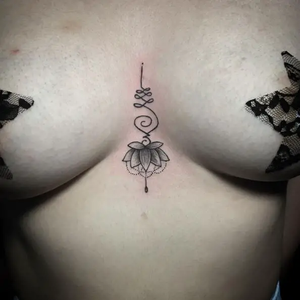 Unalome Symbol and Lotus Flower Tattoo
