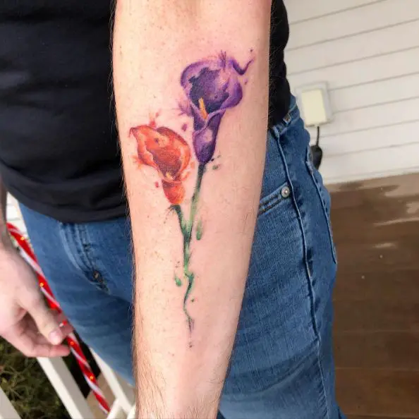 Watercolor Calla Lilies Forearm Tattoo