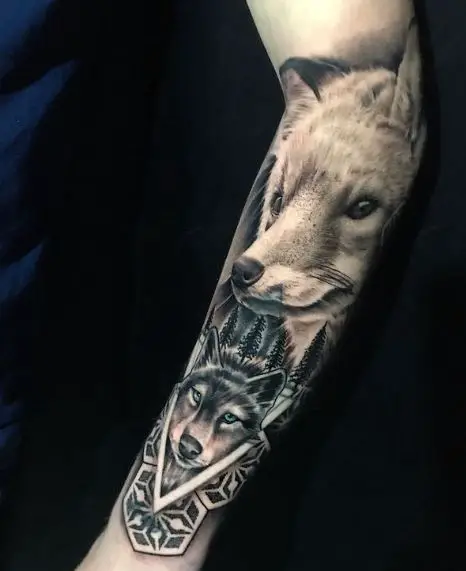 Wolf and Fox Sleeve Cover Up Tattoo
