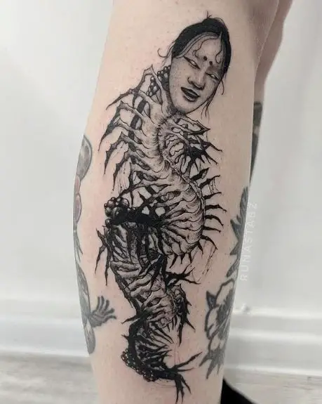 Woman Face Centipede Tattoo