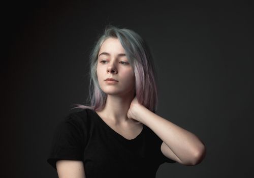 Young Woman with Platinum Blonde and Pastel Hair