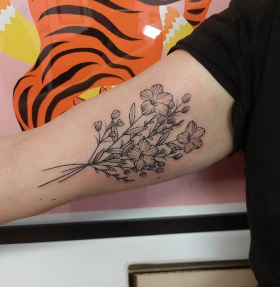 Bouquet of Flowers Inner Biceps Tattoo