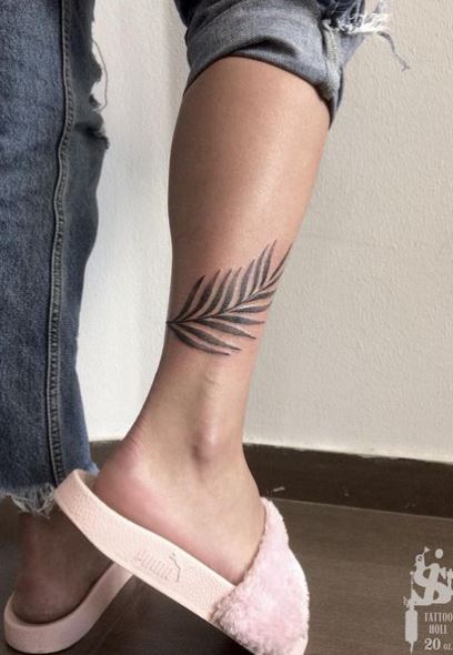 Grey Palm Frond Calf Tattoo