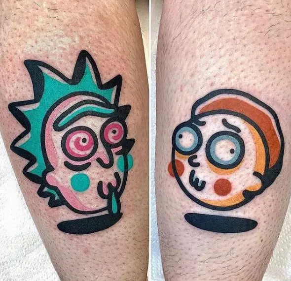 Colored Rick and Morty Both Legs Tattoos