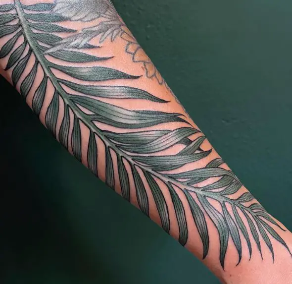 Green Palm Frond Forearm Tattoo