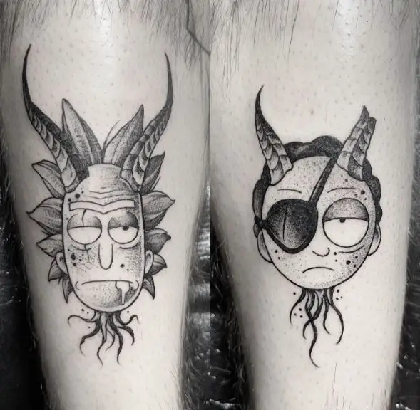 Black and Grey Devil Rick and Devil Morty Tattoos
