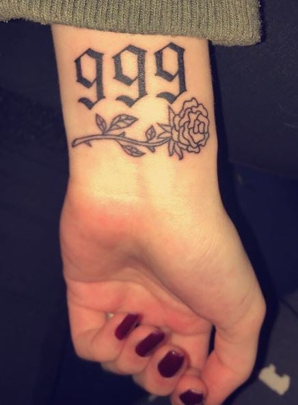 Black Rose and 999 Wrist Tattoo