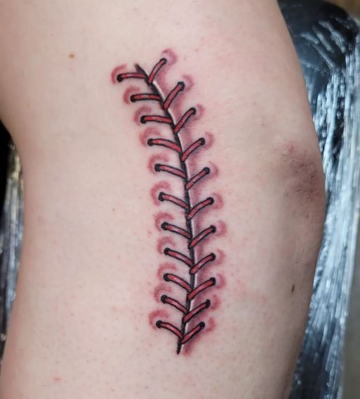 Red and Black Baseball Seam Stitch Elbow Tattoo